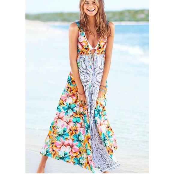 Victoria’s Secret Women's XL Watercolor Floral Maxi Slip Dress Lightweight Beach - Picture 1 of 8